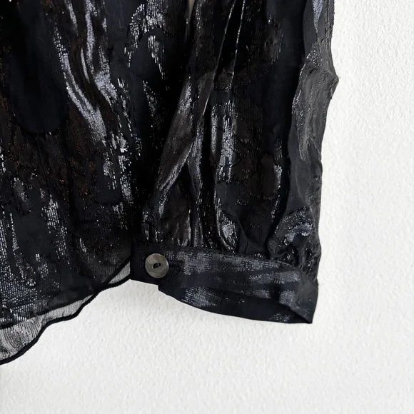 Hale Bob Beaded Burnout Silk Blouse Medium Black Summer Luxury - Picture 4 of 6